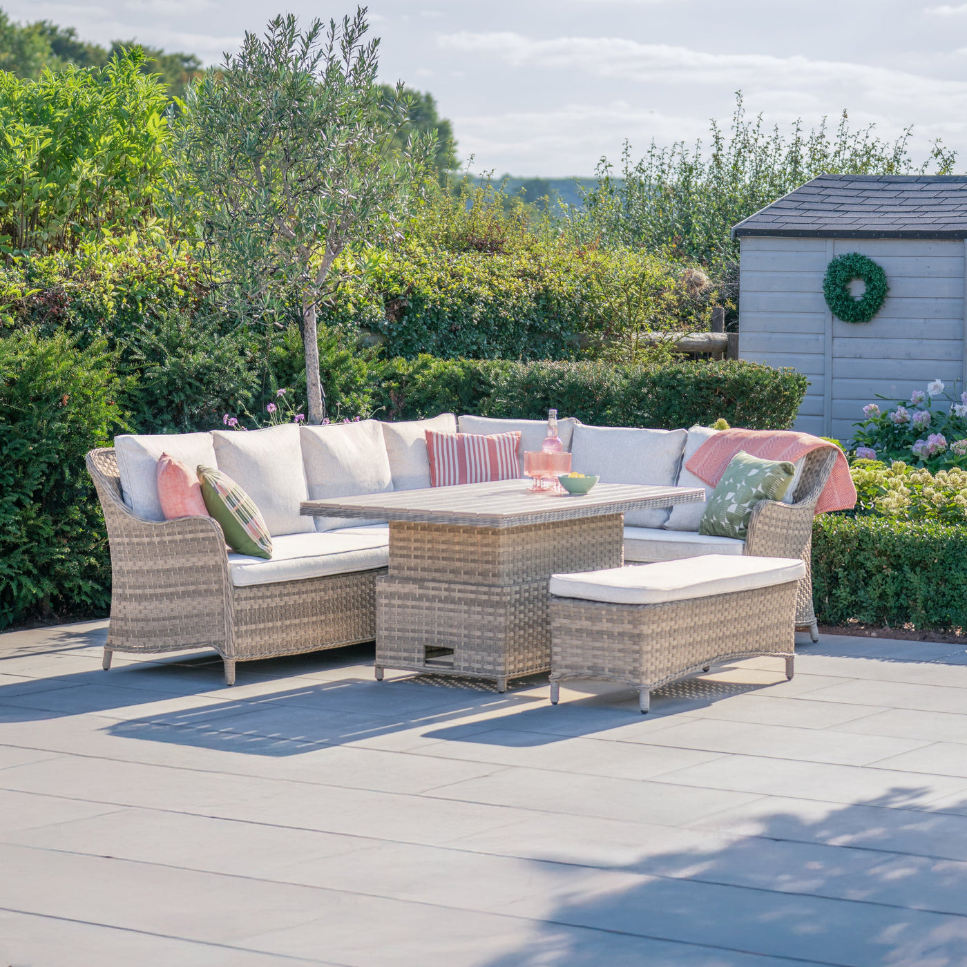 Biarritz Wicker Corner Set with Bench and High/Low table