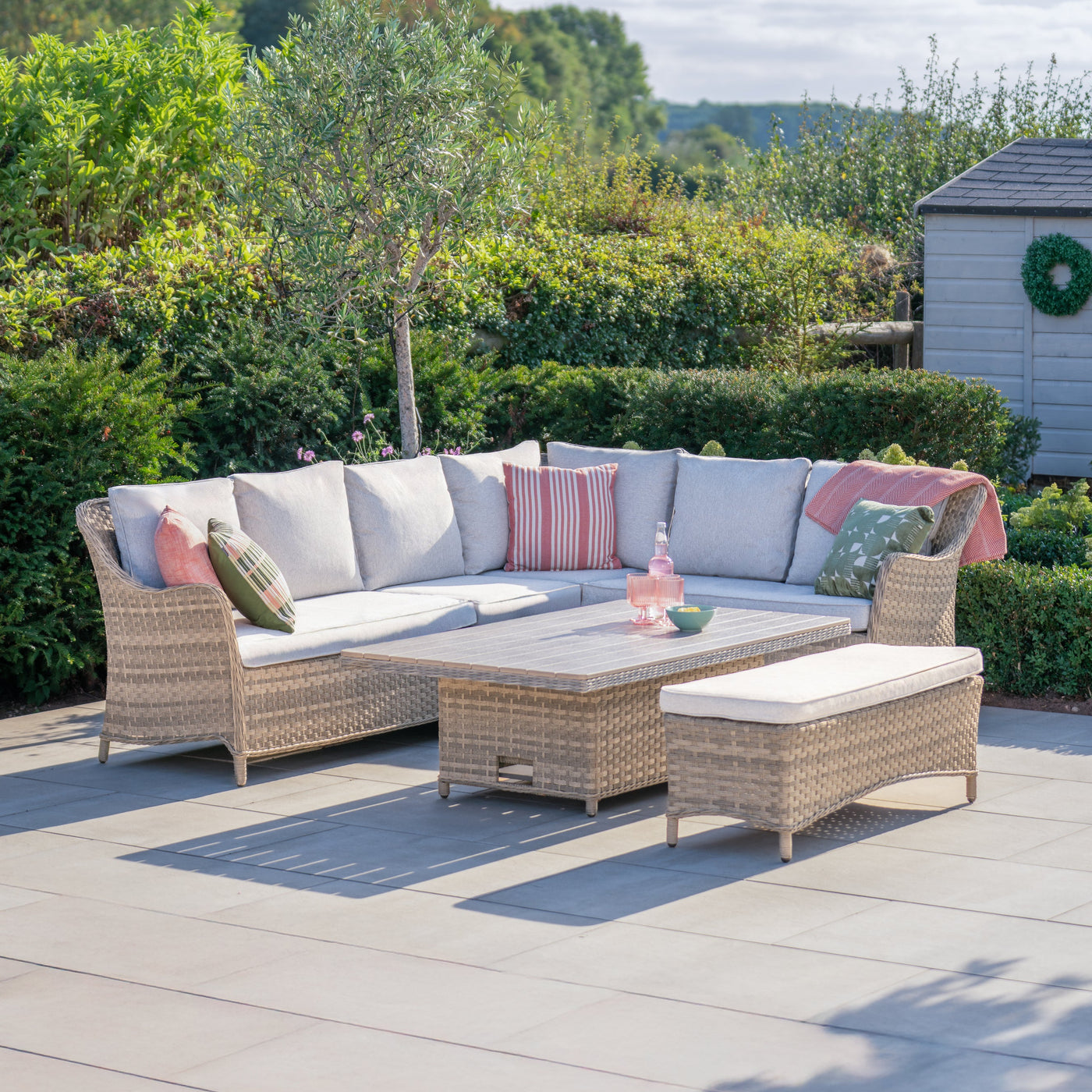 Biarritz Wicker Corner Set with Bench and High/Low table