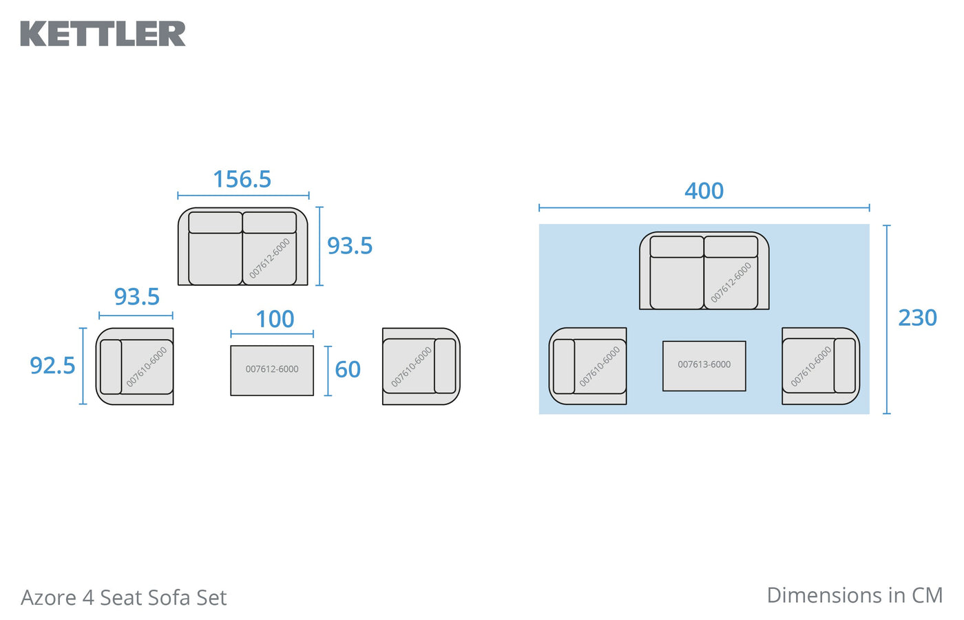 Azore Wicker Sofa Set with Coffee Table