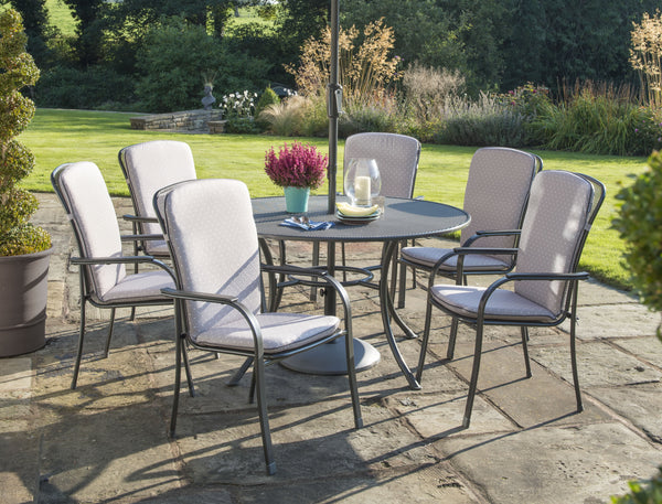 Bonella 6 Seat Mesh Dining Set with Cushions and 135cm Round Table