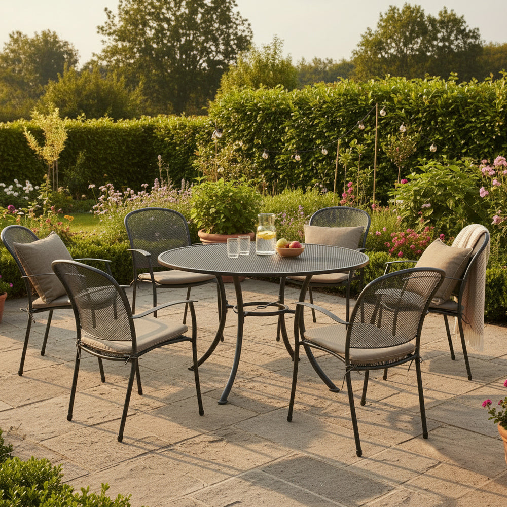 Caredo 6 Seat Mesh Round Dining Set with Cushions – Kettler GB