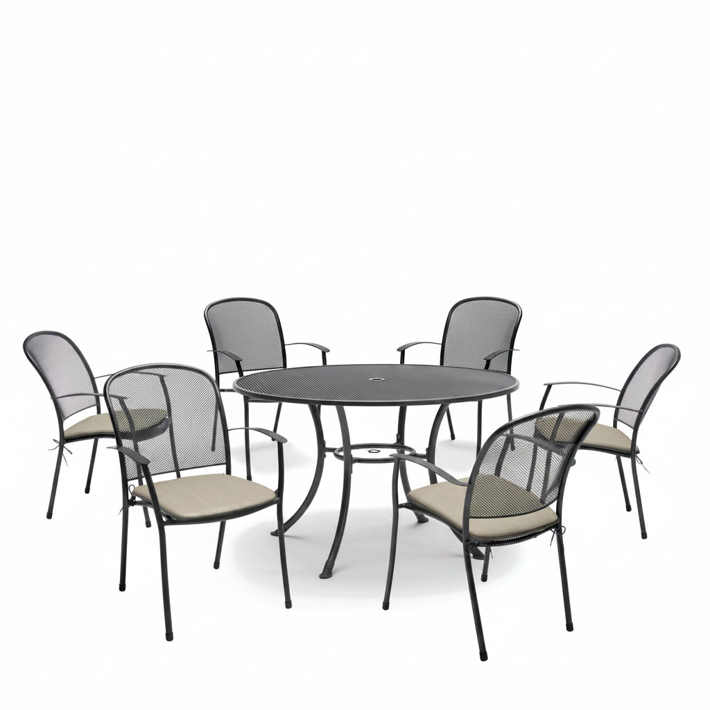 Caredo 6 Seat Mesh Round Dining Set with Cushions
