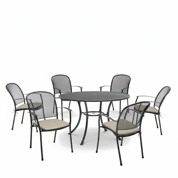 Caredo 6 Seat Mesh Round Dining Set with Cushions