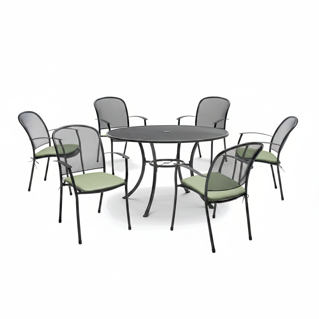 Caredo 6 Seat Mesh Round Dining Set with Cushions