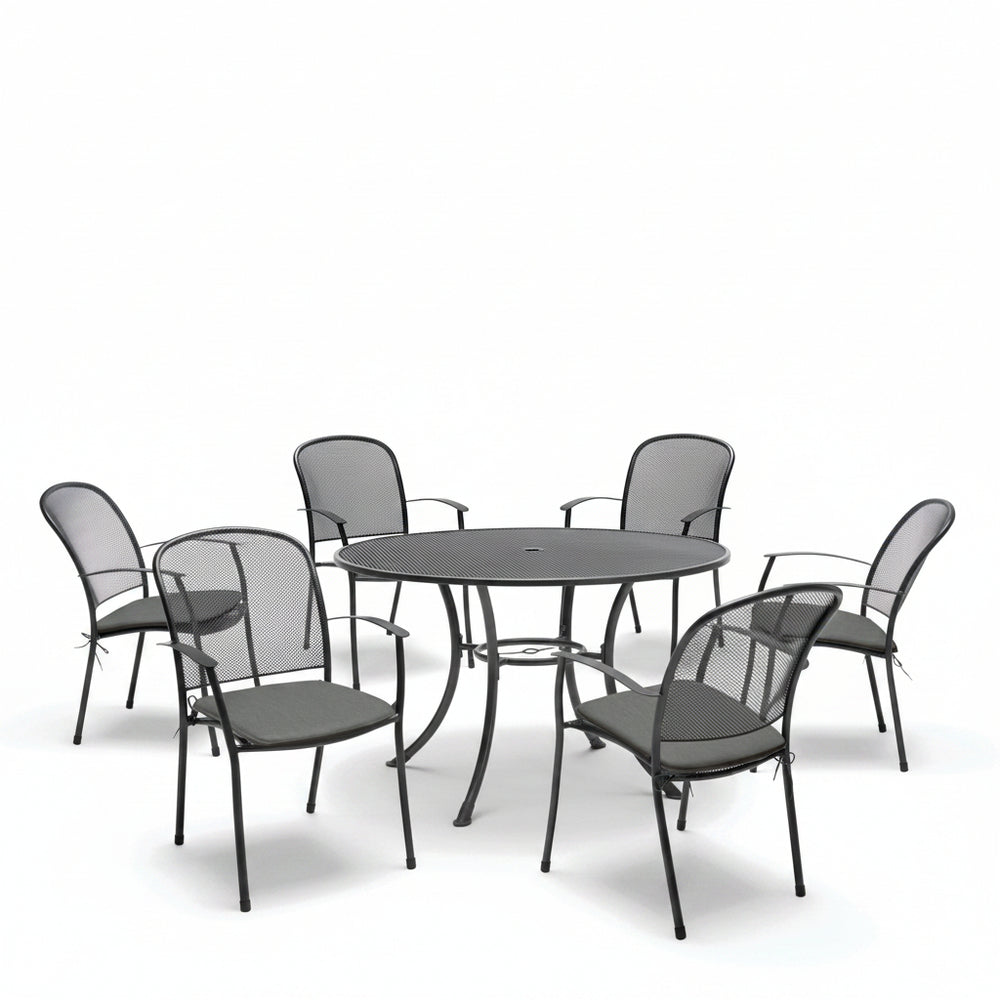 Caredo 6 Seat Mesh Round Dining Set with Cushions