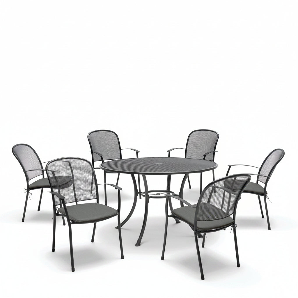 Caredo 6 Seat Mesh Round Dining Set with Cushions