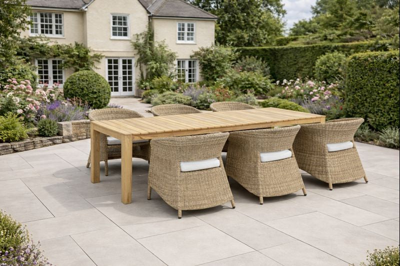 Palm Grand 6 Seat Wicker Dining Set with Solid Teak Table