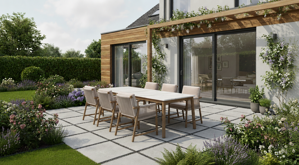 Forest 6 Seat Acacia Wood Dining Set with Natural Stone Finish