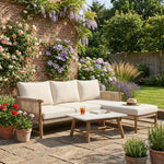 Forest Acacia Wood Sofa Chaise with Stone Composite Tabletop