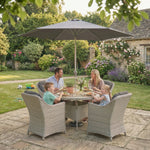 Foxley 4 Seat Dining Set with 120cm Round Table including Parasol and Base