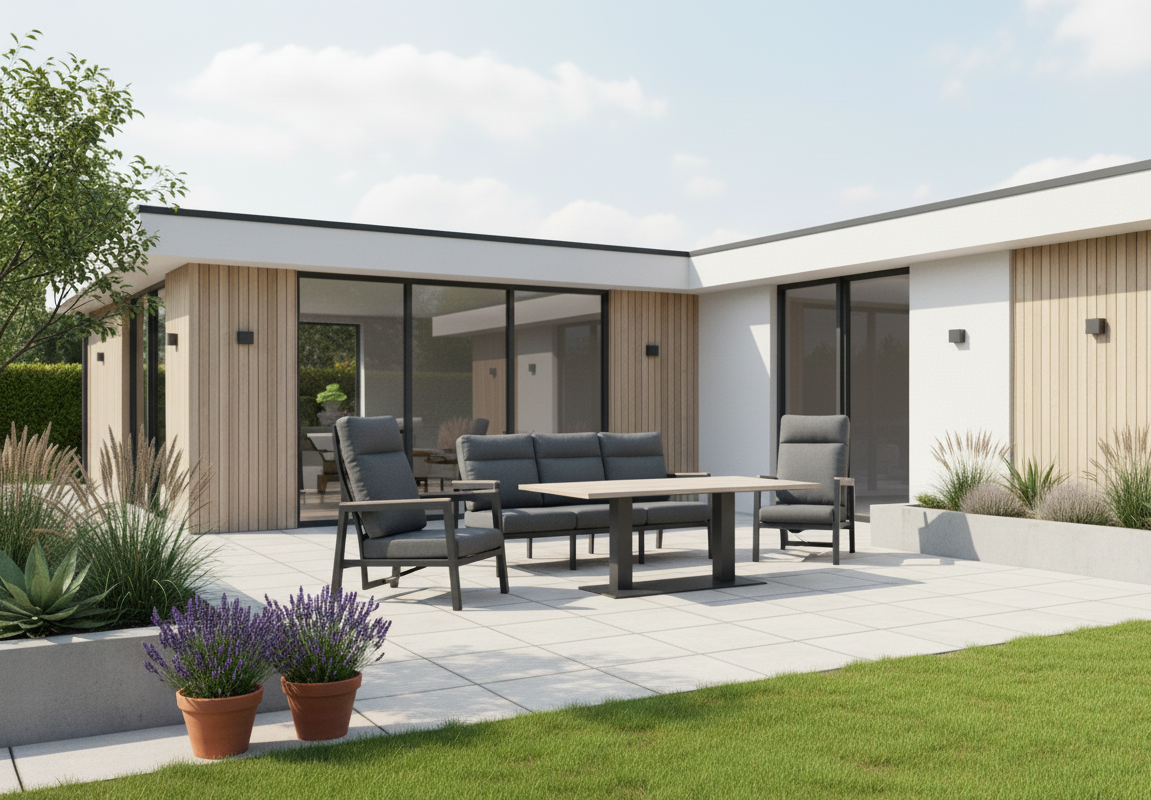 Tudor 5 Seat Aluminium Sofa Set with Reclining Chairs and 140x80cm Table