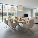 Oslo 6 Seat Indoor Dining Set with ceramic extendable table and 6 auto swivel dining chairs