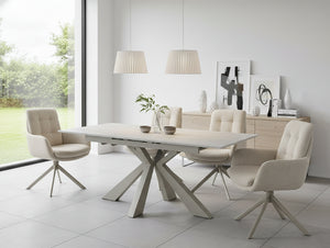 Oslo 4 Seat Dining Set with Ceramic Extendable table and Auto Swivel Armchairs