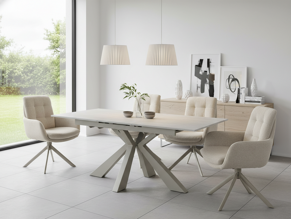Oslo 4 Seat Dining Set with Ceramic Extendable table and Auto Swivel Armchairs