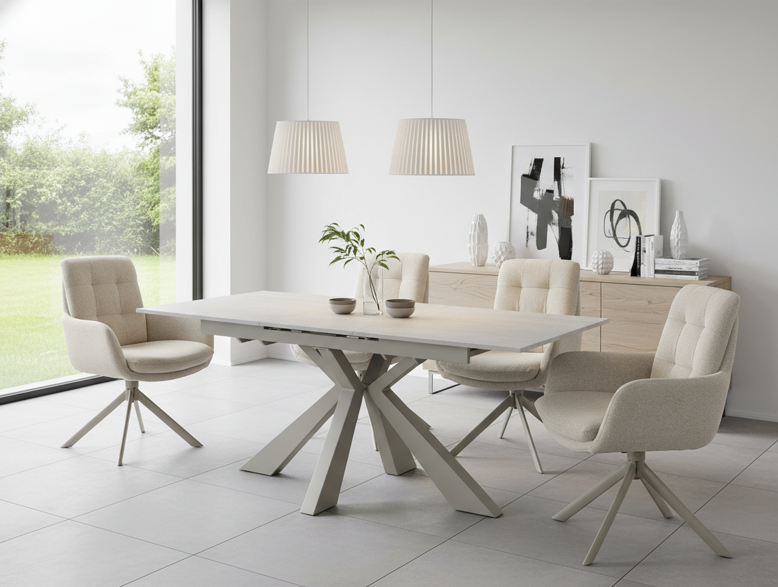 Oslo 4 Seat Dining Set with Ceramic Extendable table and Auto Swivel Armchairs