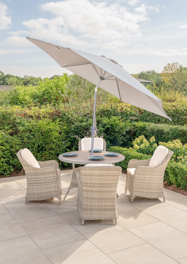 Biarritz 4 Seat Wicker Dining Set With Parasol & Base