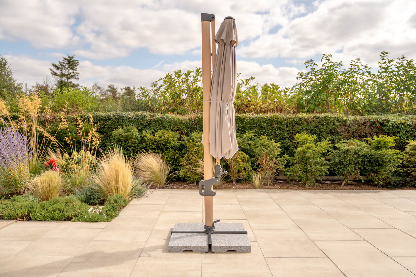 Luna 3m Round Cantilever Parasol with Granite Base & Night Cover