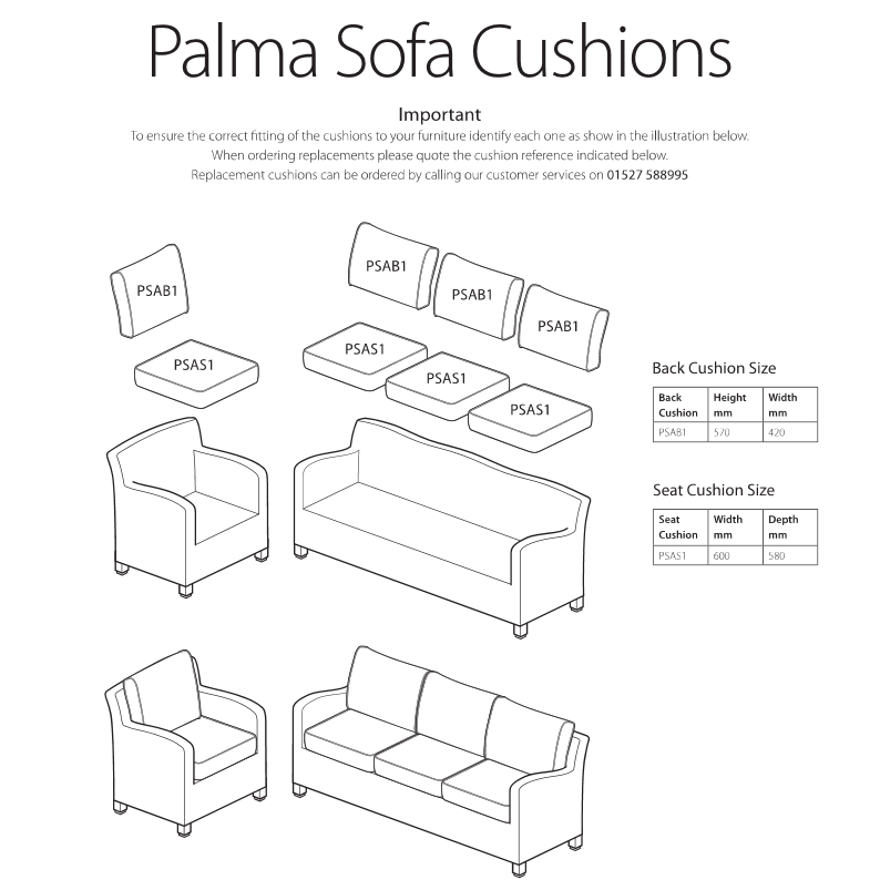 Palma Sofa Set Back Cushion / Cushion Cover PSAB1