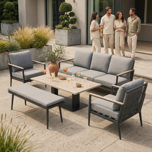 Merano Aluminium 7 Seat Sofa Set with 140cm x 80cm High/Low Table