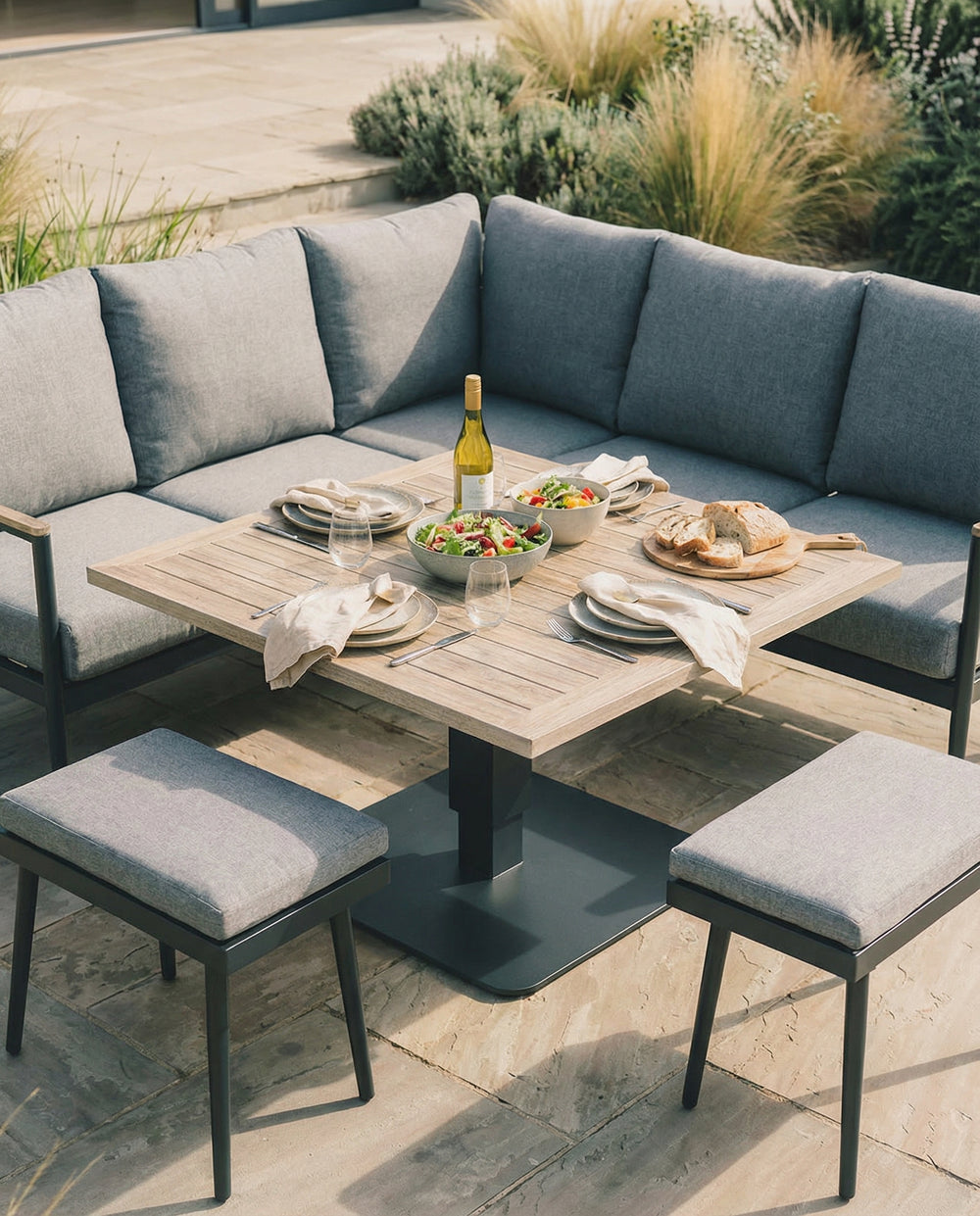 Merano Aluminium Corner Set with Square High/Low Table