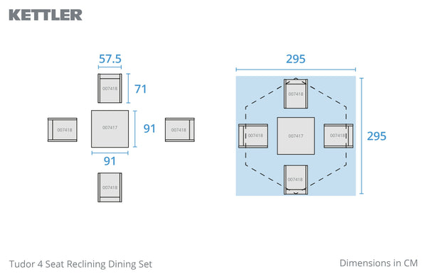 Tudor 4 Seat Reclining Dining Set With Parasol & Base