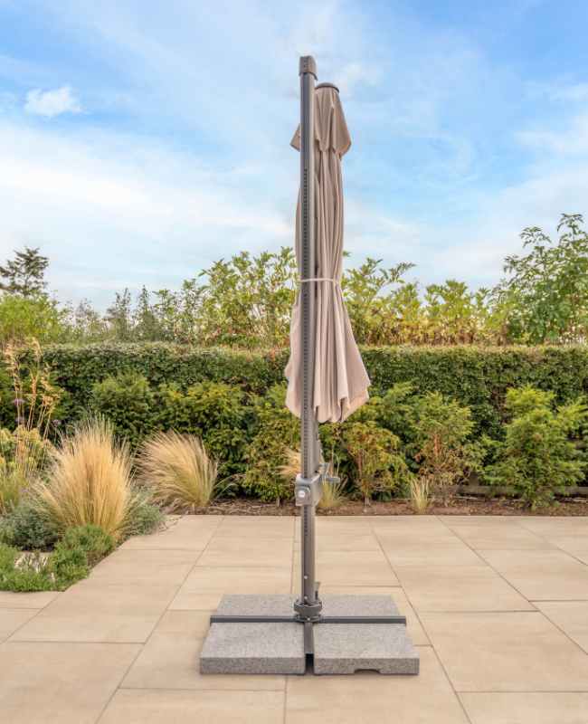 Orion 3m Round LED Cantilever Parasol with Granite Base & Night Cover