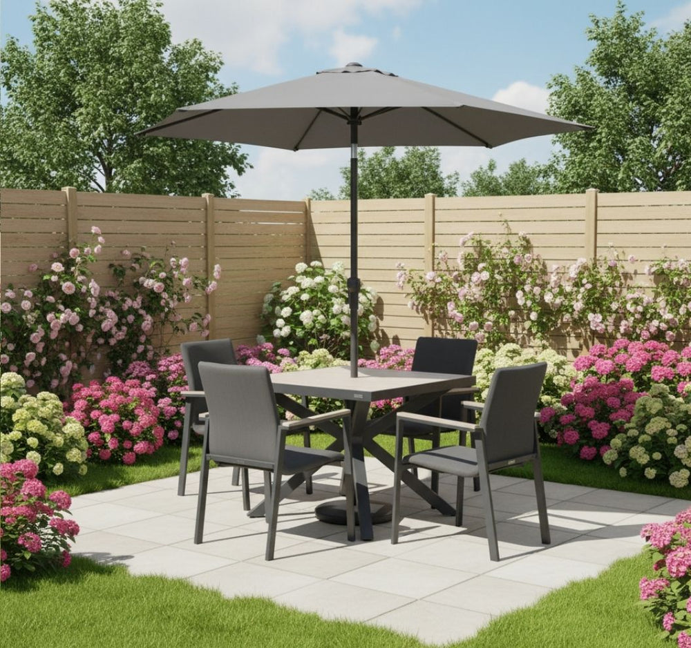 Tudor 4 Seat Dining Set with Parasol & Base