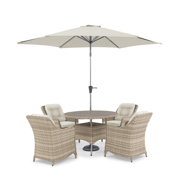 Biarritz 4 Seat Wicker Dining Set With Parasol & Base
