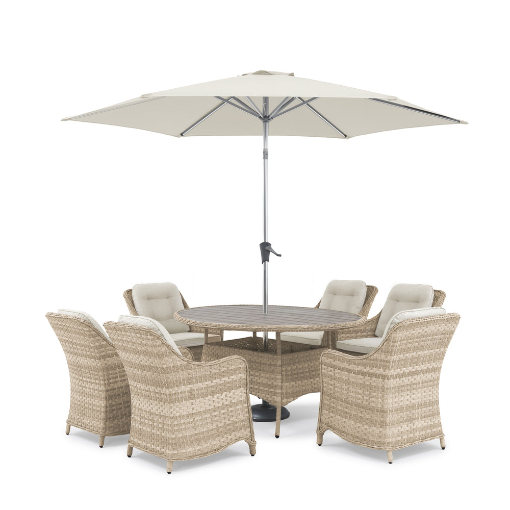 Biarritz 6 Seat Dining Set with Parasol & Base