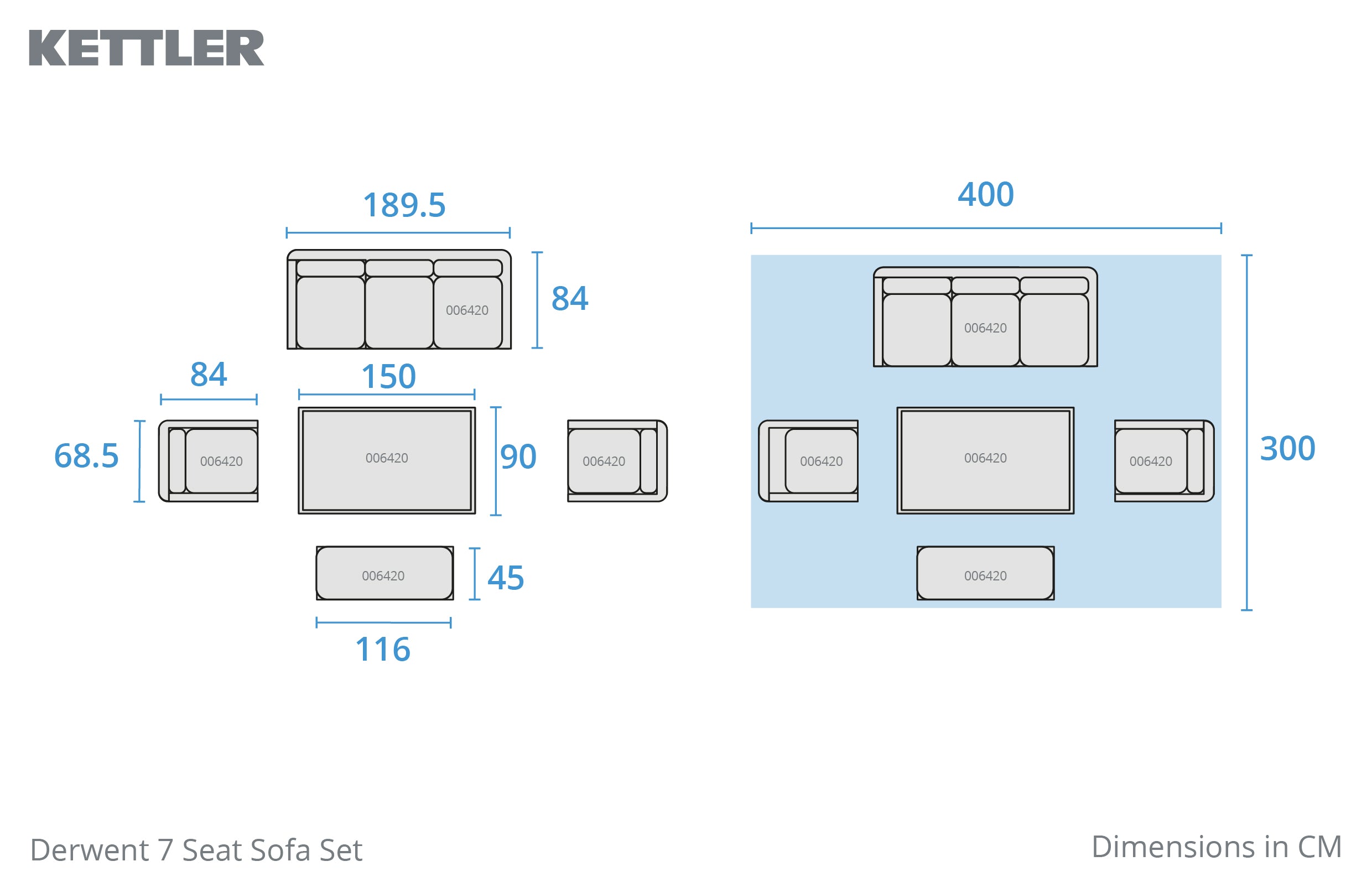 ST-310 & LDESIGN WORKSゴトク＆ZEN camps Derwent 7 Seat Sofa Set and 150x90cm High/Low Table – Kettler GB