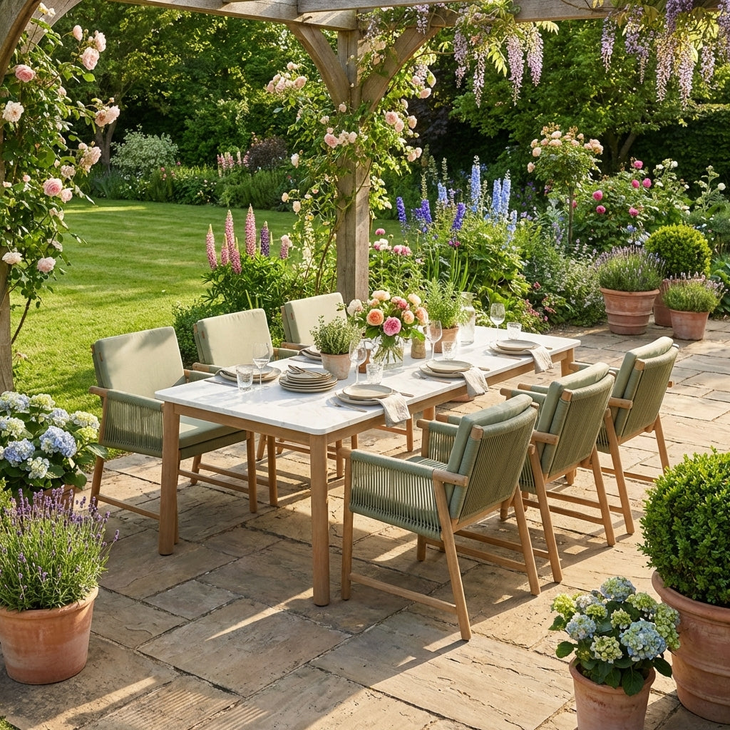 Forest 6 Seat Acacia Wood Dining Set with Natural Stone Finish
