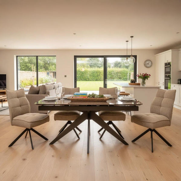 Lorenzo 4 Seat Dining Set with Ceramic Glass Extendable Table with Auto Swivel Chairs