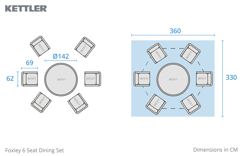 Foxley 6 Seat Dining Set with 140cm Round Table including parasol and base
