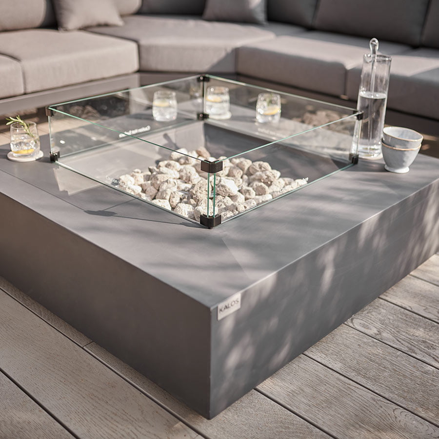 Coffee Table Square Glass Fire Pit White Grey Square Coffee Table