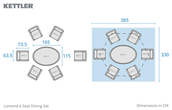 Biarritz 6 Seat Dining Set with 3m Round Parasol & Base