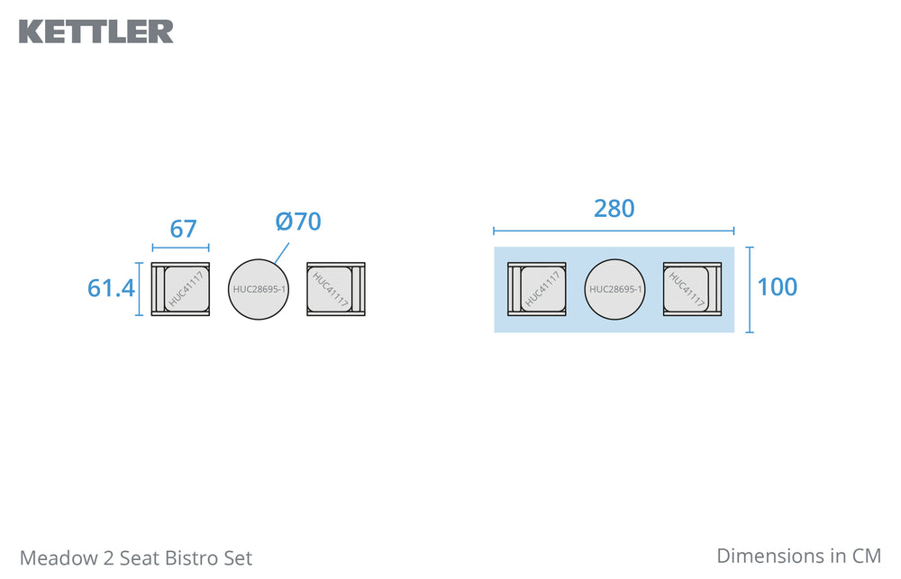 Meadow 2 Seat Bistro Set with 70cm Round Wood Table