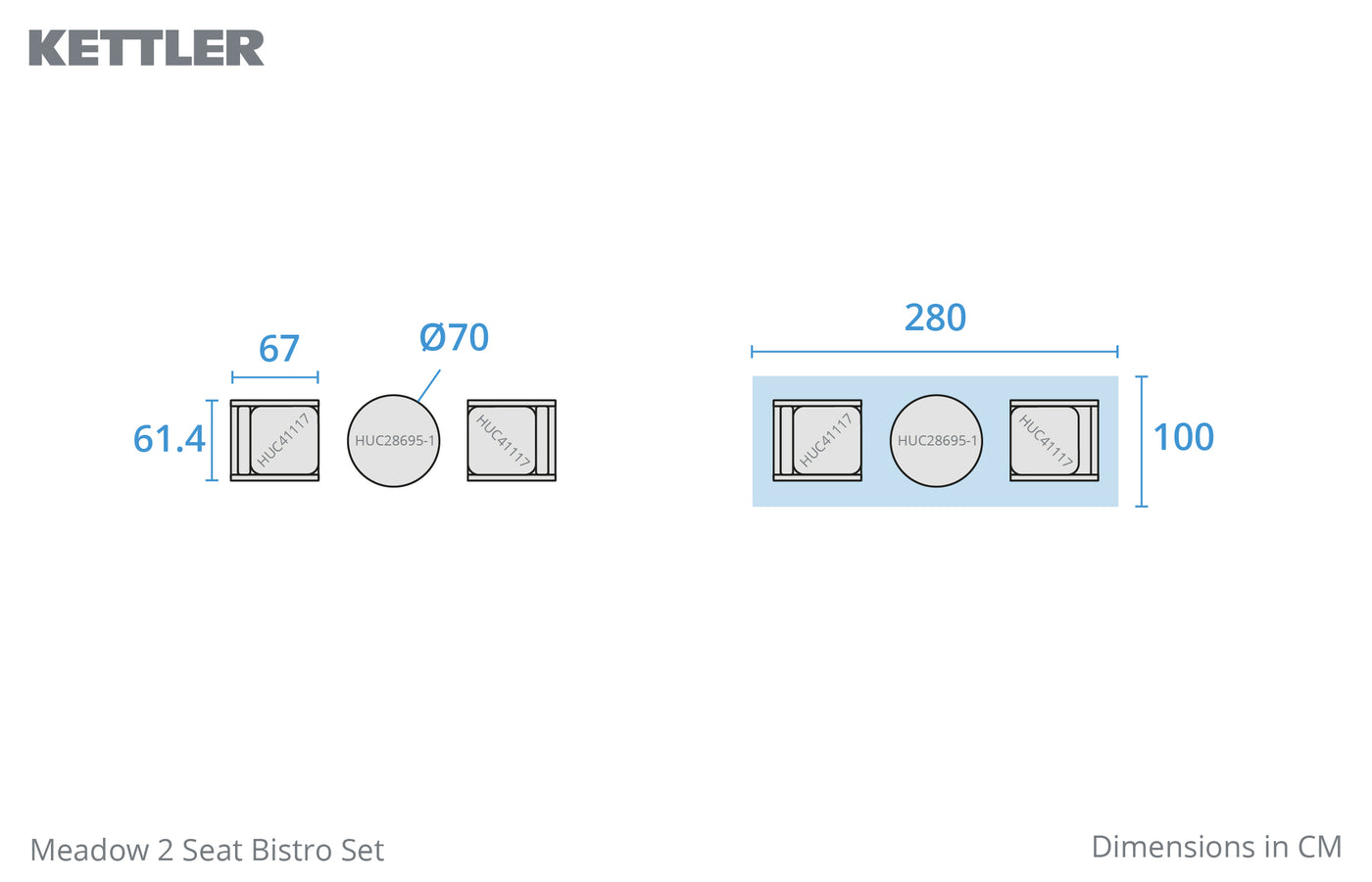 Meadow 2 Seat Bistro Set with 70cm Round Wood Table