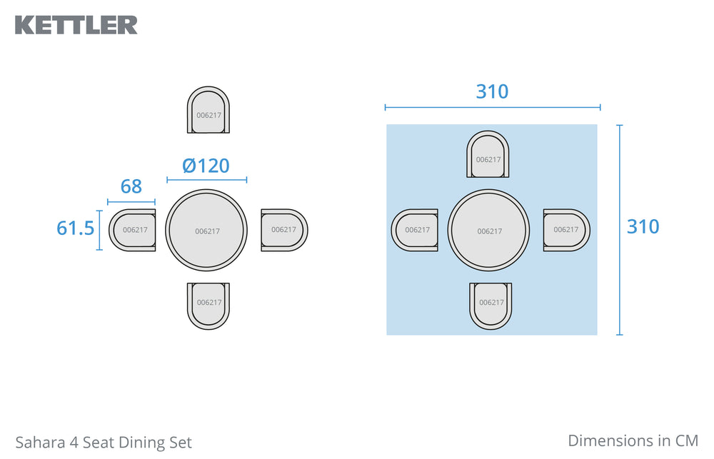 Sahara 4 Seat Dining Set with 120cm Round Table Includes Parasol & base