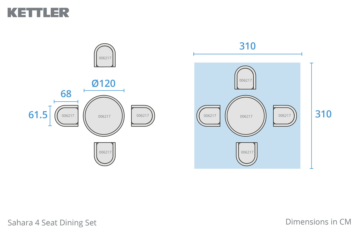Sahara 4 Seat Dining Set with 120cm Round Table Includes Parasol & base