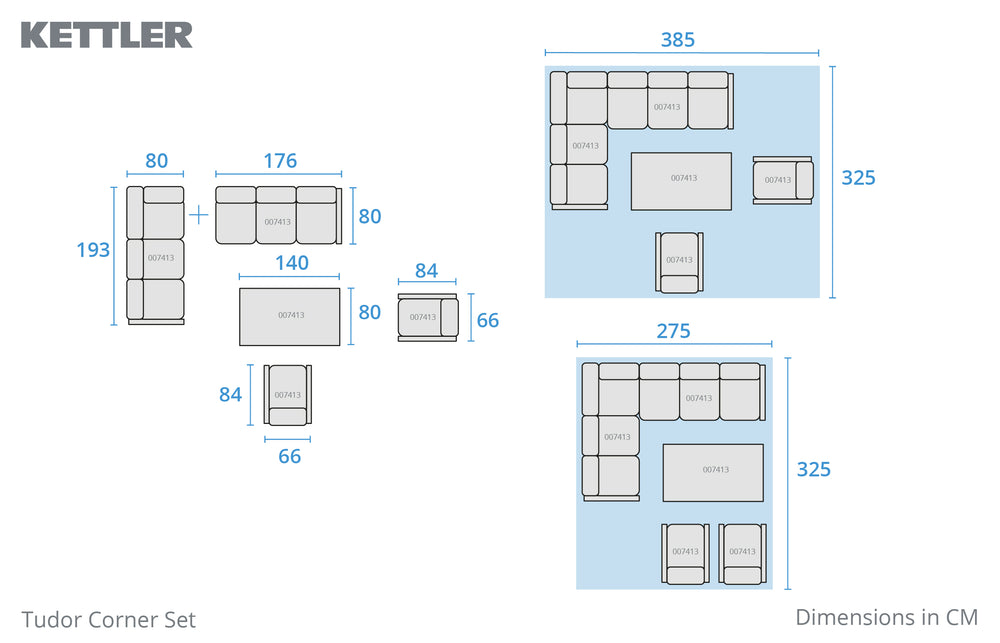 Tudor Corner Set Right Hand with 2 Armchairs and Rectangular High/Low Table
