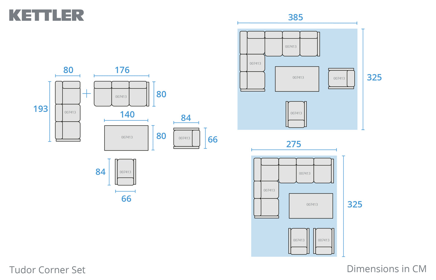 Tudor Corner Set Right Hand with 2 Armchairs and Rectangular High/Low Table