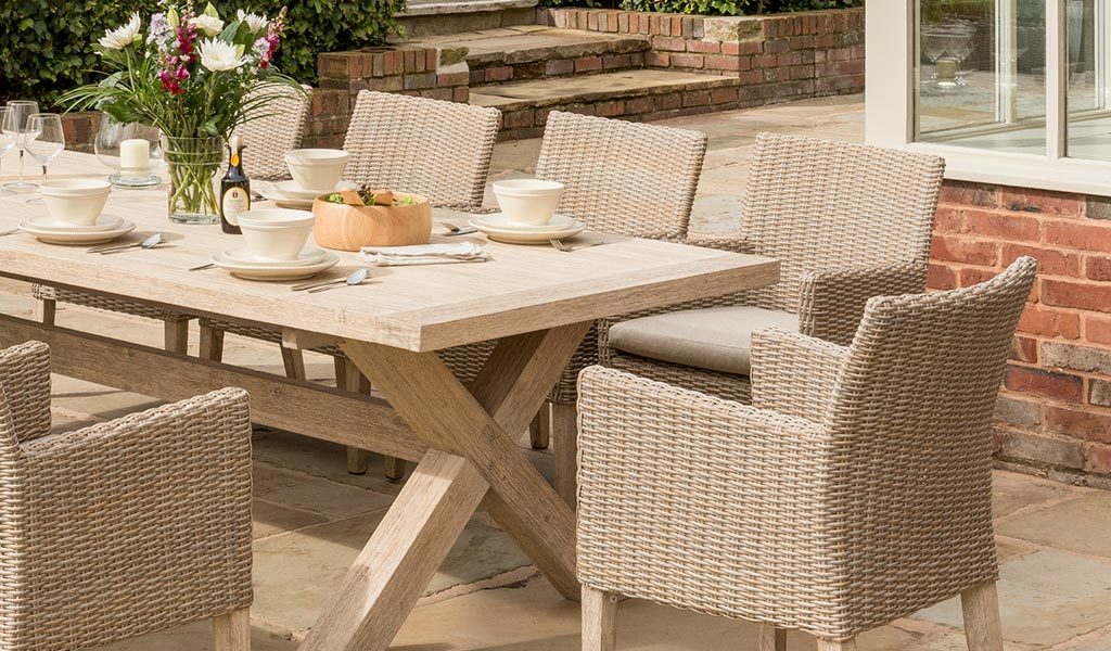 Detail of the Cora Armchair Dining Set from KETTLER's Elegance range in a garden