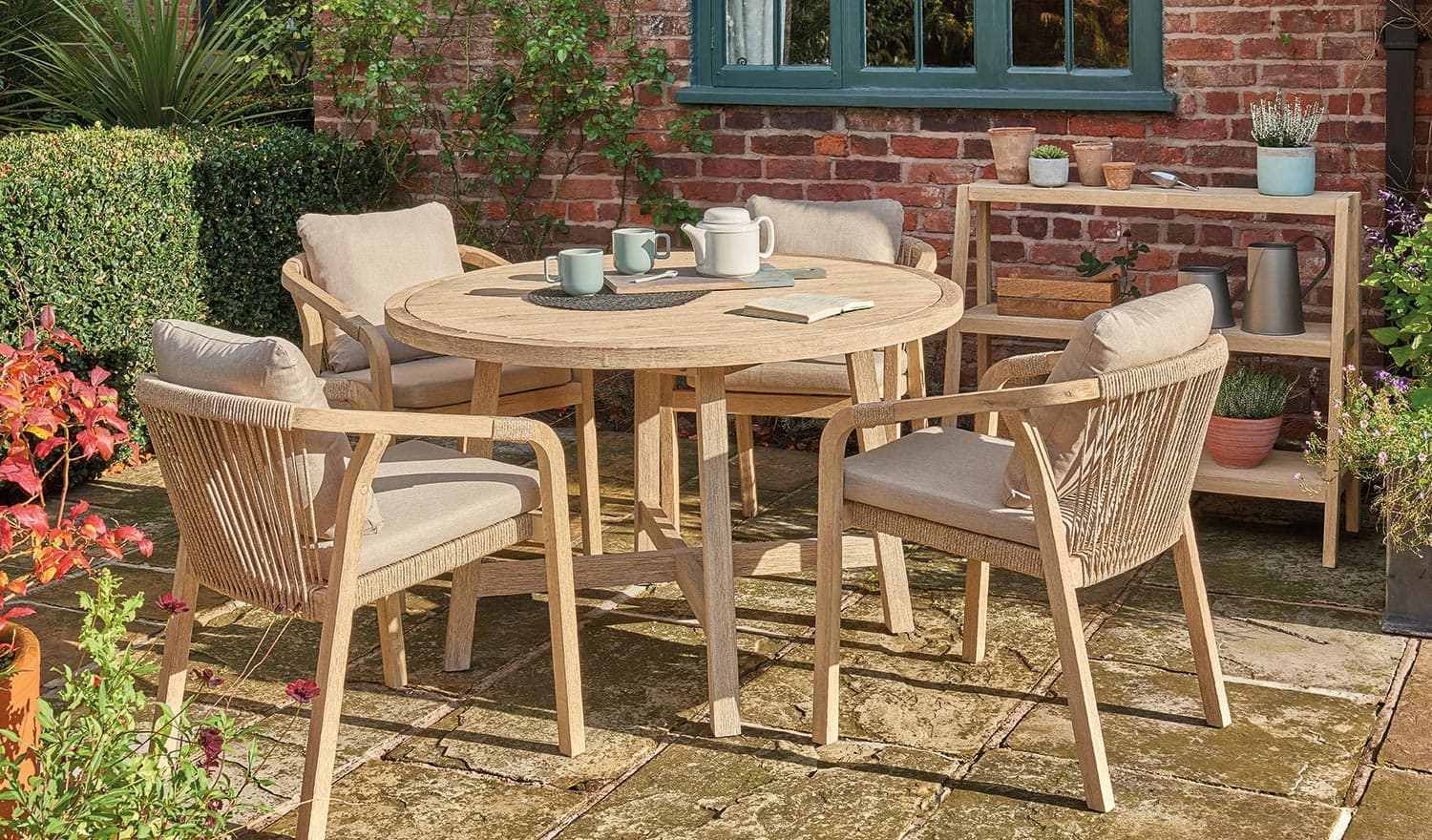 Cora 120cm Round Dining Table 4 Seater, Round Wooden Garden Table And Chairs Set Of 4
