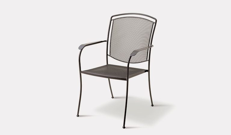 Henley Armchair in Iron Grey from the KETTLER at John Lewis metal garden furniture range on a grey background.
