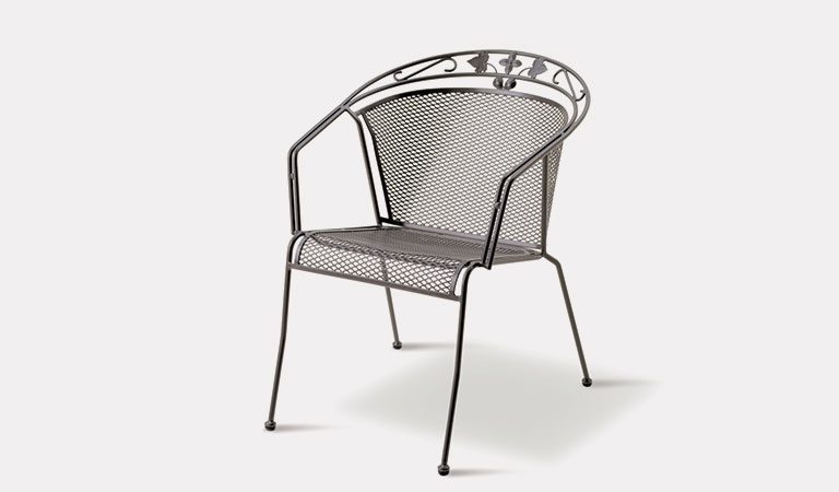 Henley Round Back Chair in Iron Grey from the KETTLER at John Lewis metal garden furniture range on a grey background.