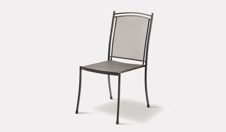 Henley Side Chair in Iron Grey from the KETTLER at John Lewis metal garden furniture range on a grey background.