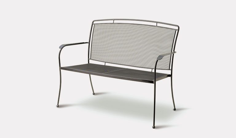 Henley Twinseat in Iron Grey from the KETTLER at John Lewis metal garden furniture range on a grey background.