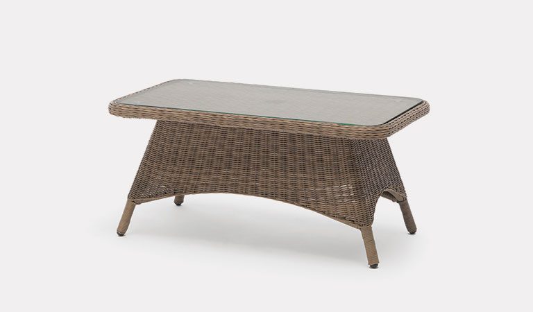 RHS Harlow Carr Coffee Table from the RHS by KETTLER garden furniture range on a grey background.