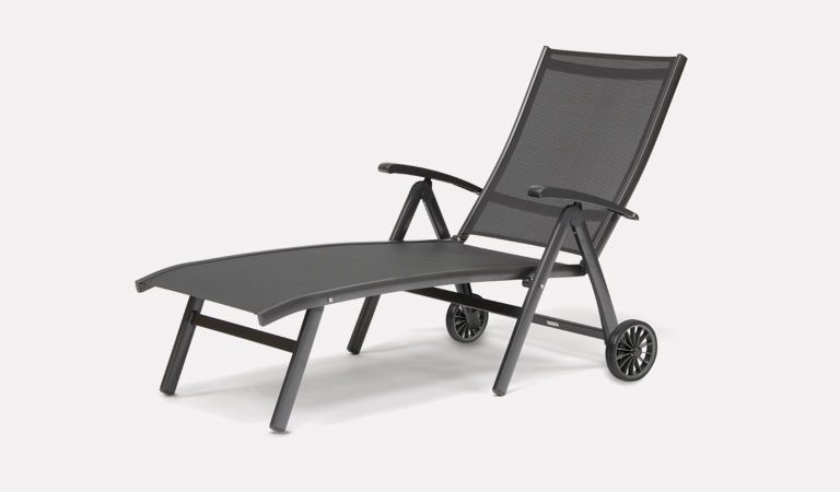 The Surf Folding Lounger from KETTLER's aluminium Garden furniture range on a grey background.