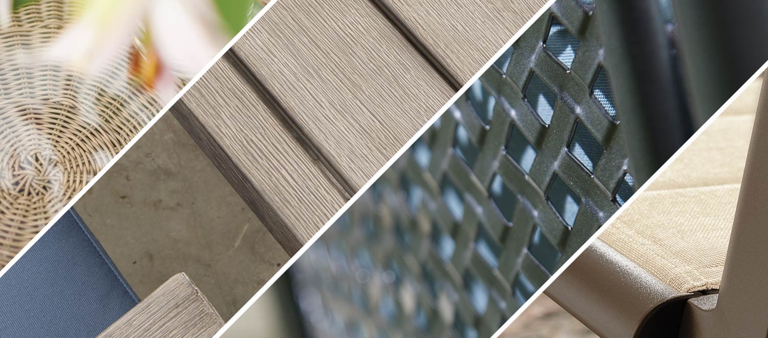 Close up of the four garden furniture materials